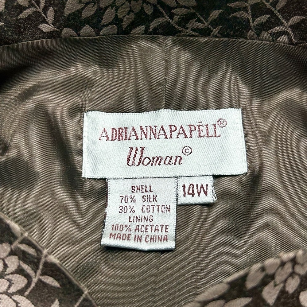 Vintage Adrianna Papell Women’s Jacket Blazer Brown Floral Silk Blazer 14W NWT - Picture 3 of 7